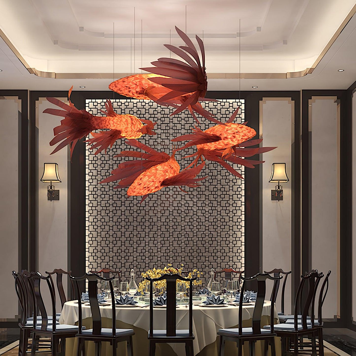 Crimson Swirl Koi Chandelier