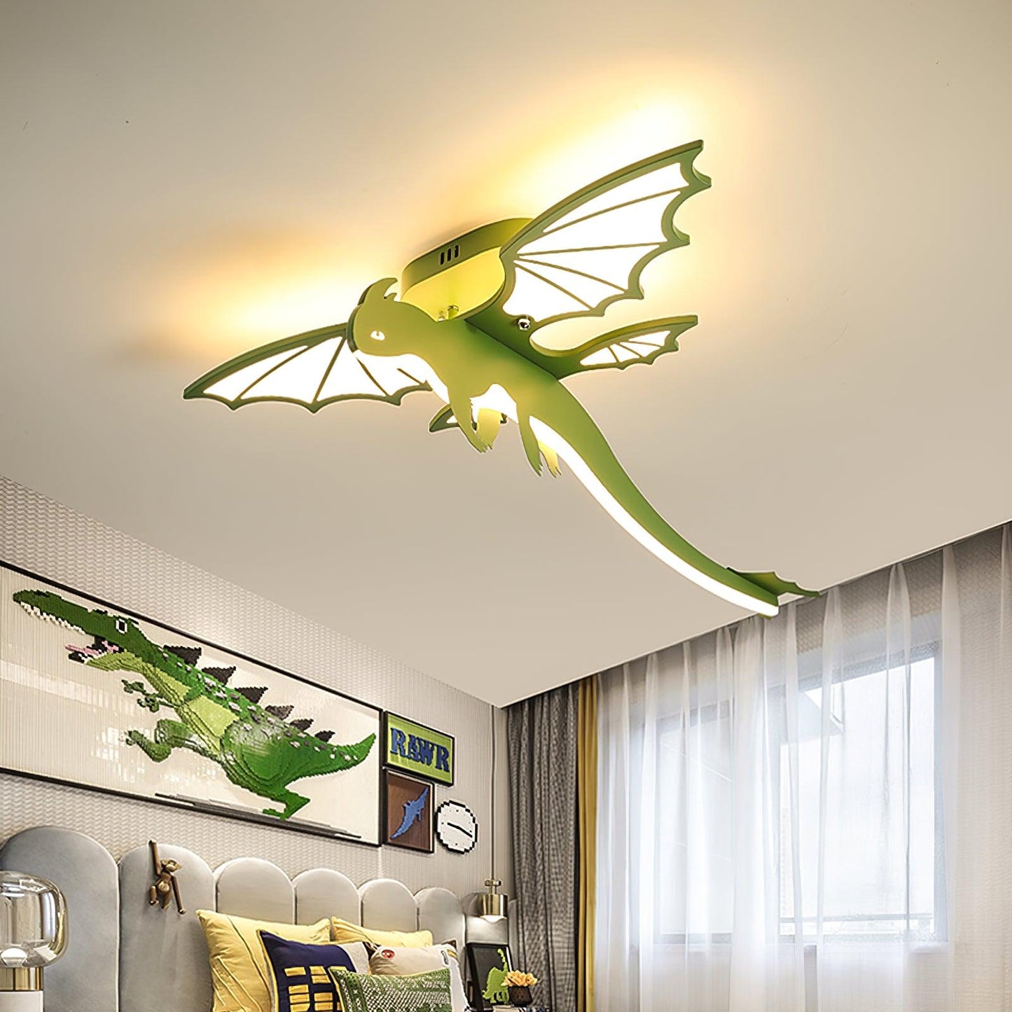 ضوء السقف على شكل ديناصور أخضر