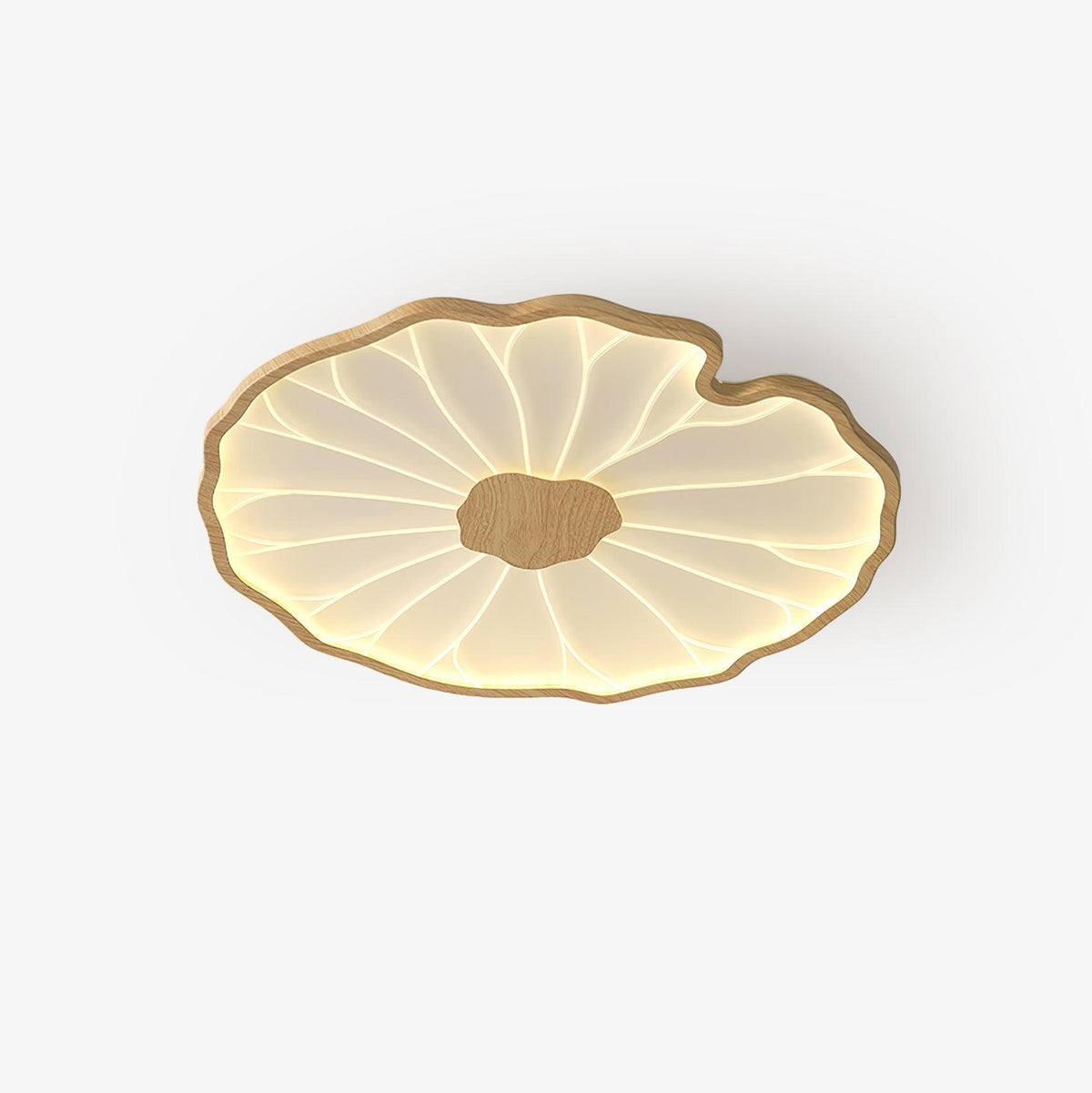 Lotus Leaf Acrylic Ceiling Lamp ∅ 20.5″ x H 1.6″ / Dia 52cm x H 4cm / Hydrographic Nature Wood Grain Finish / Warm