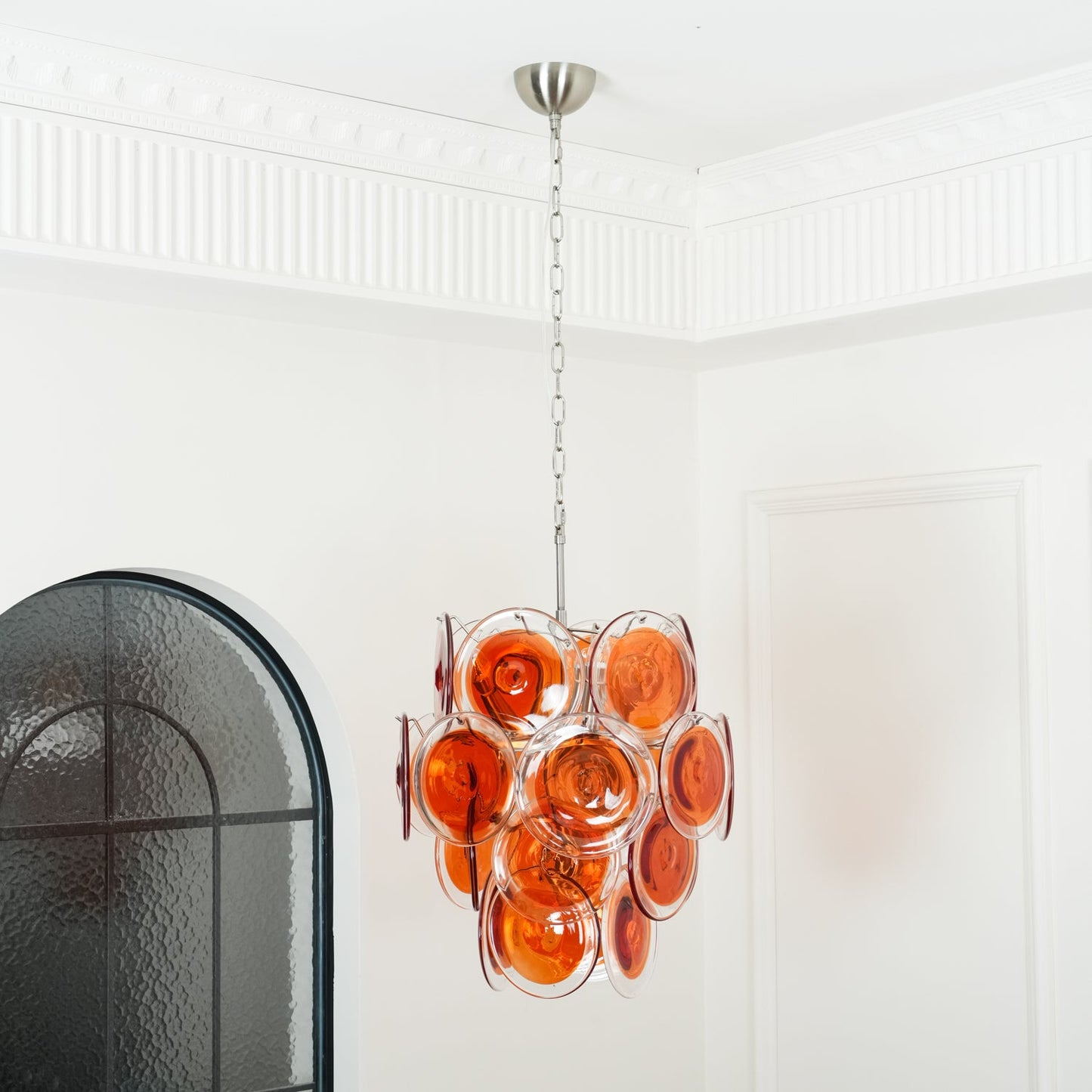 Murano Orange Disk Glass Chandelier