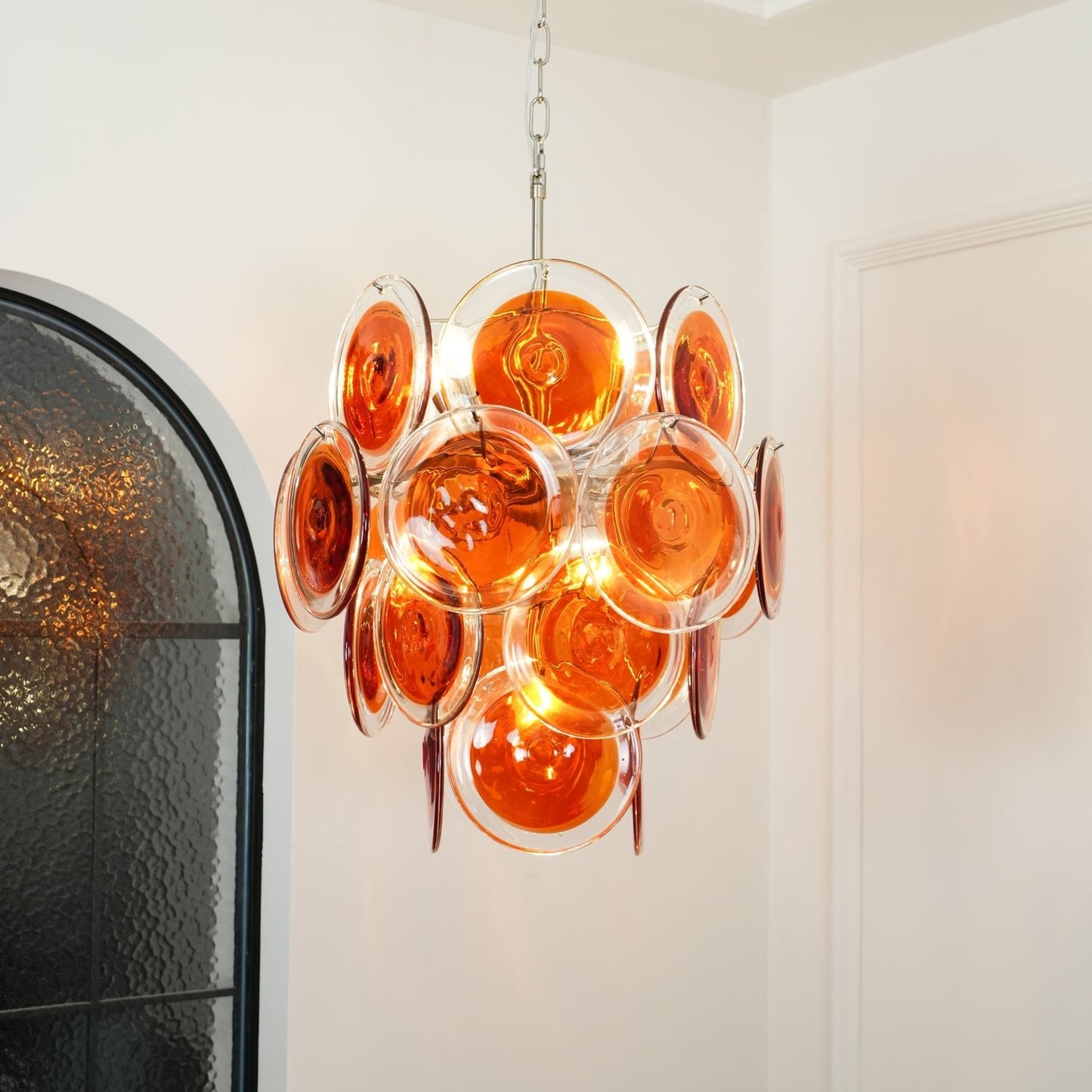 Murano Orange Disk Glass Chandelier