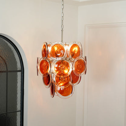 Murano Orange Disk Glass Chandelier