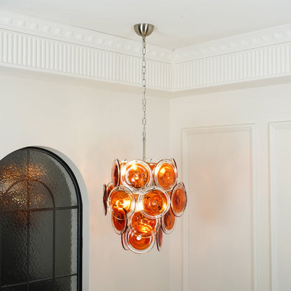 Murano Orange Disk Glass Chandelier