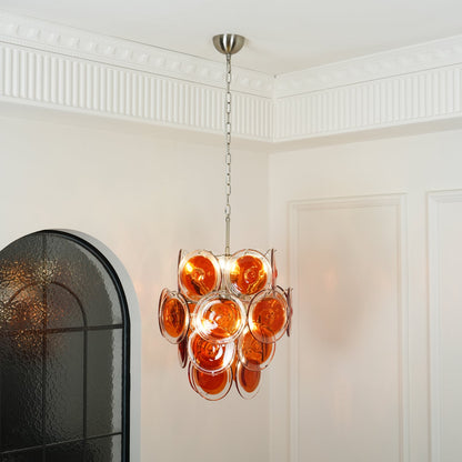 Murano Orange Disk Glass Chandelier