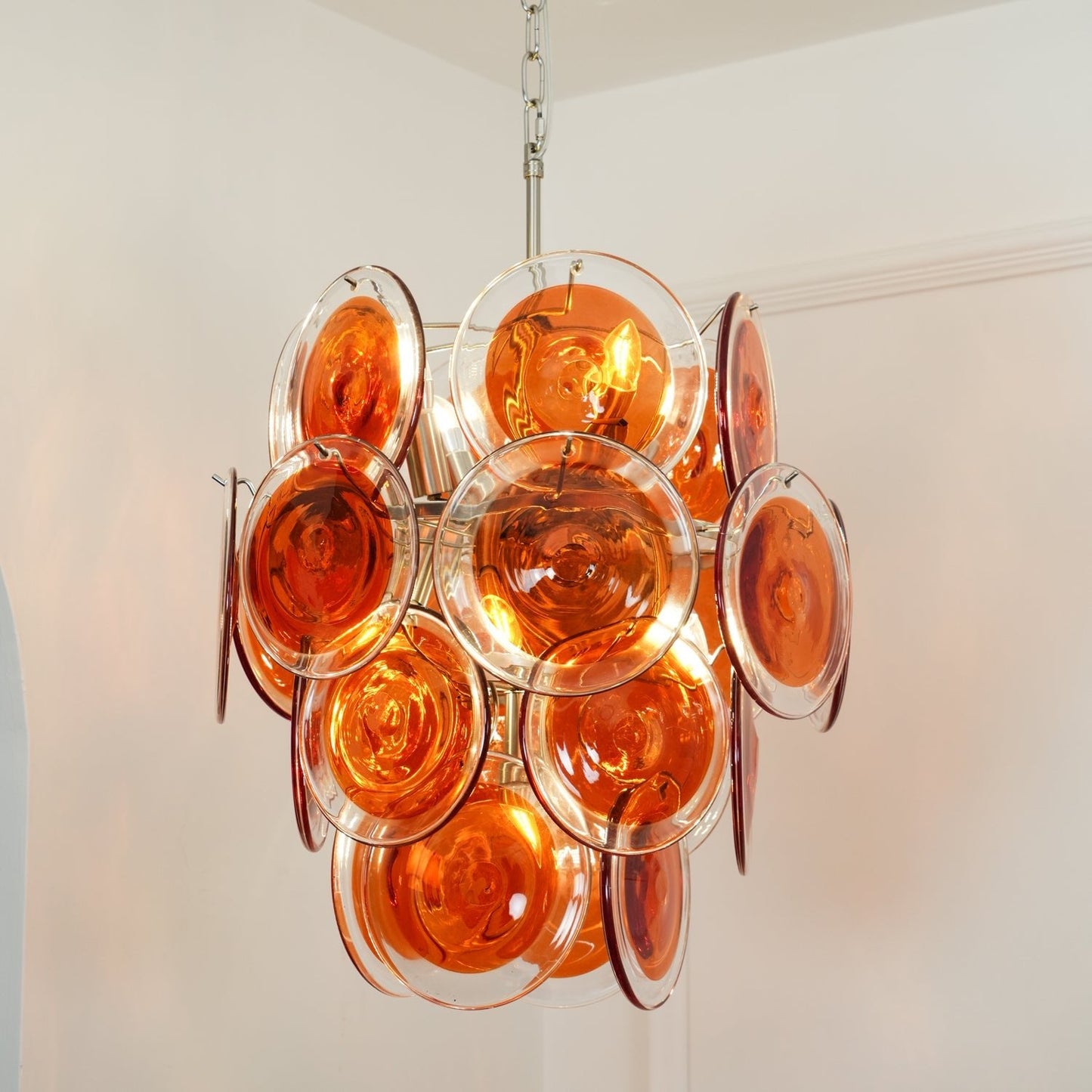 Murano Orange Disk Glass Chandelier