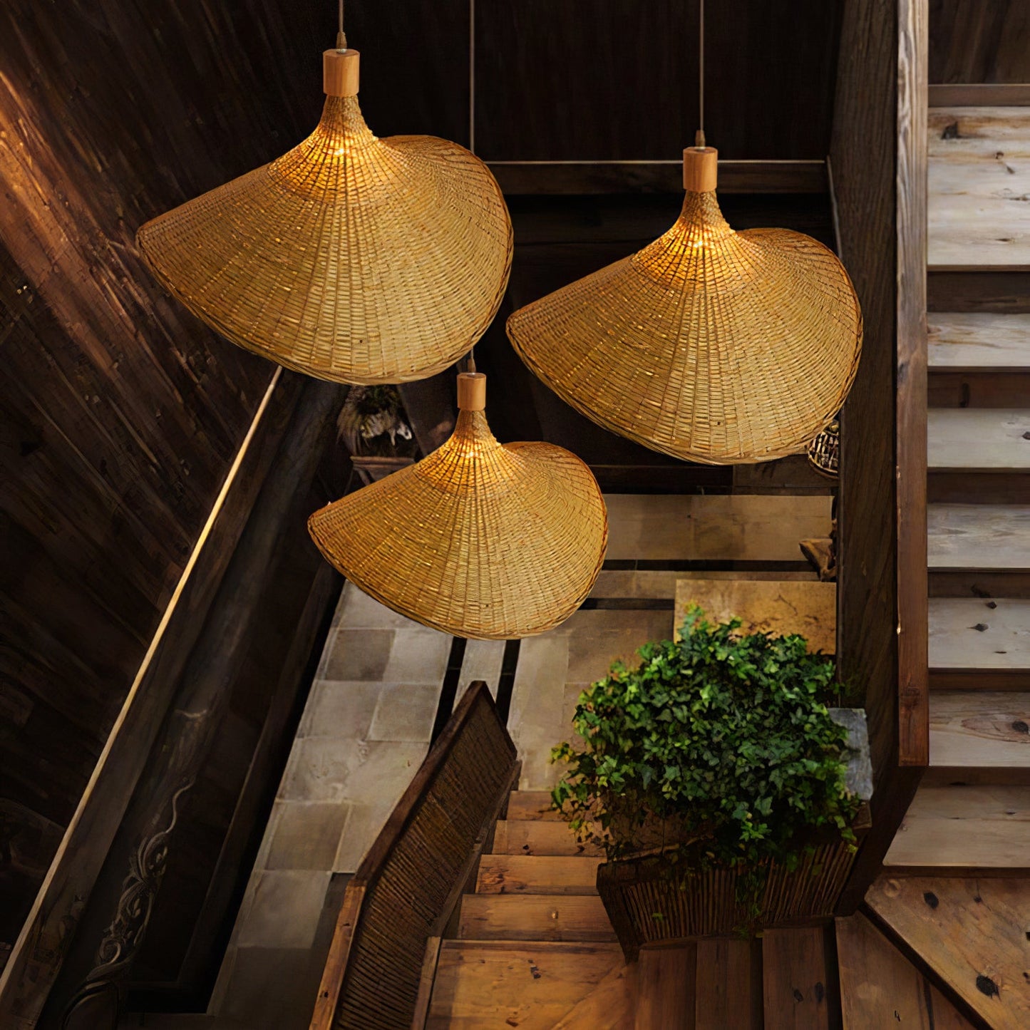 Rattan Weave Hat Pendant Light