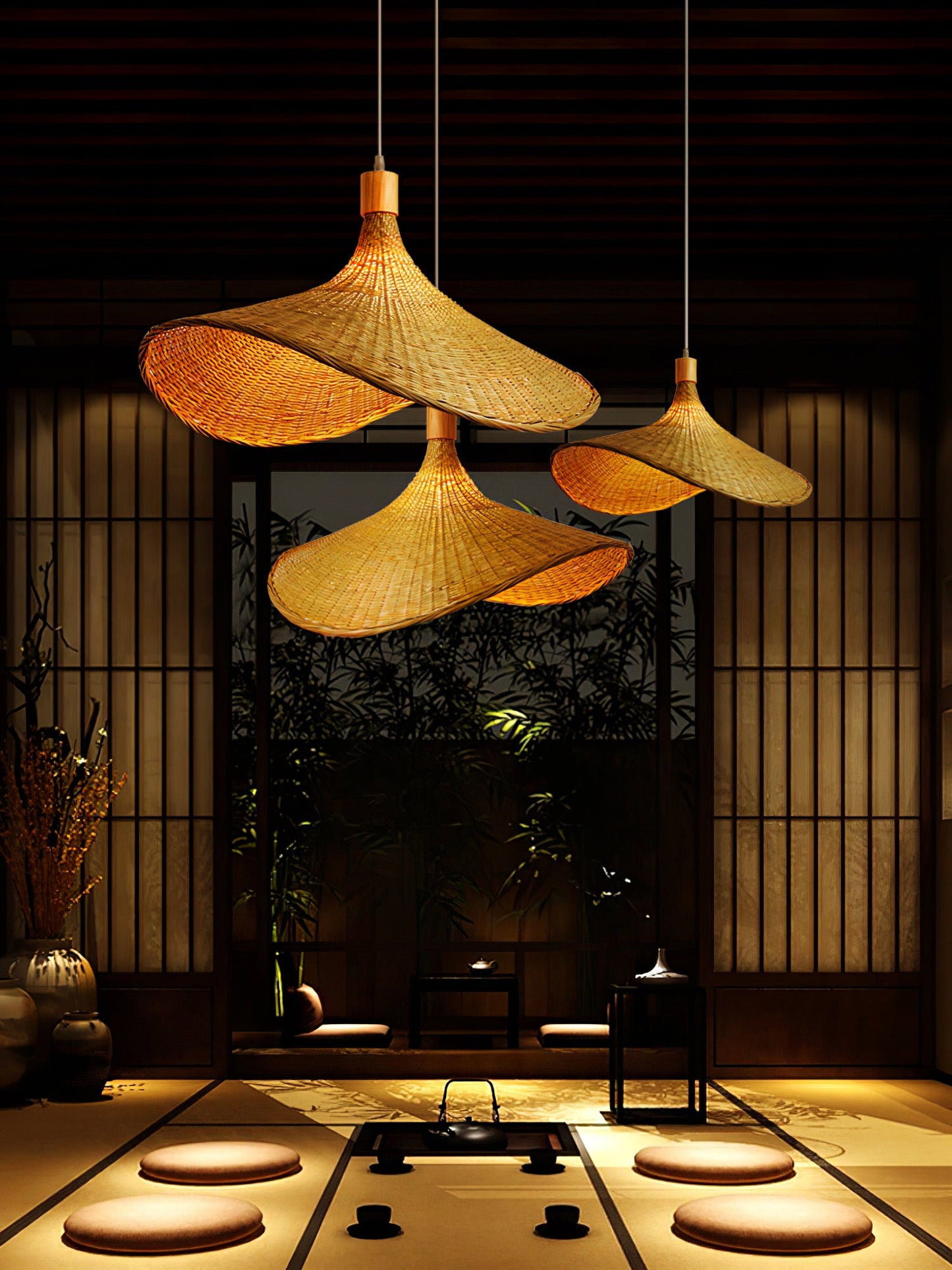 Rattan Weave Hat Pendant Light