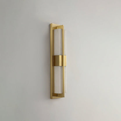 Rectangular Alabaster Brass Wall Sconce