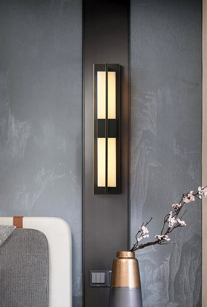 Rectangular Alabaster Brass Wall Sconce