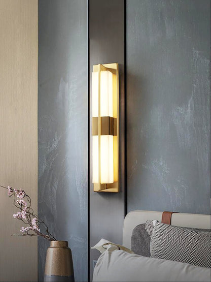 Rectangular Alabaster Brass Wall Sconce