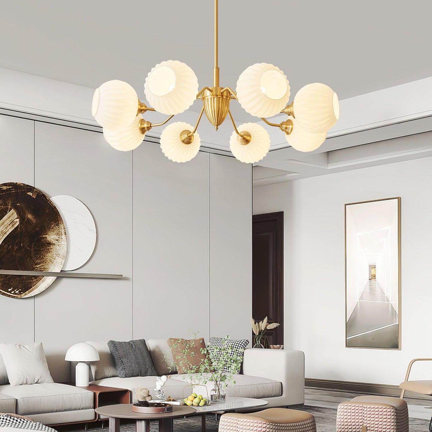 Ribbed Glass Ball Chandelier
