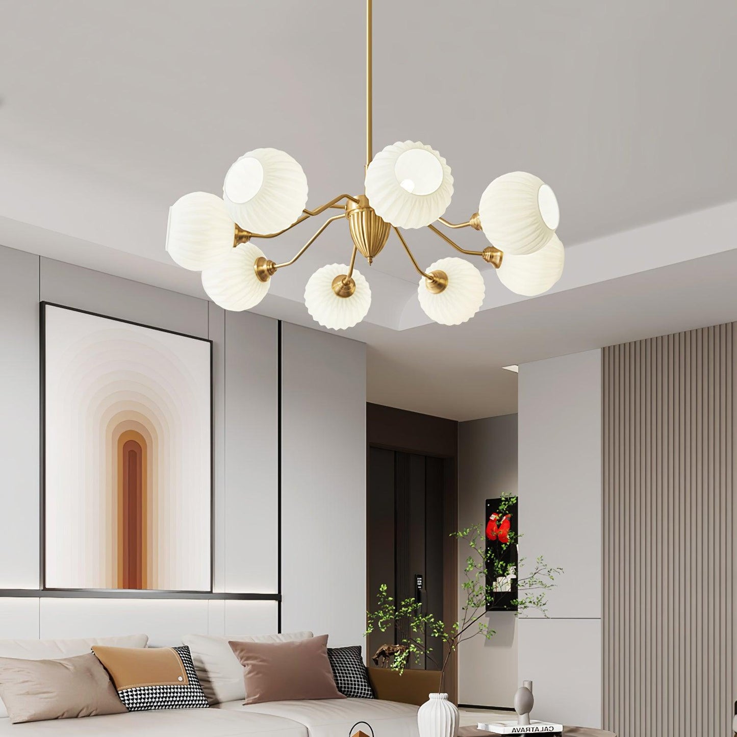 Ribbed Glass Ball Chandelier