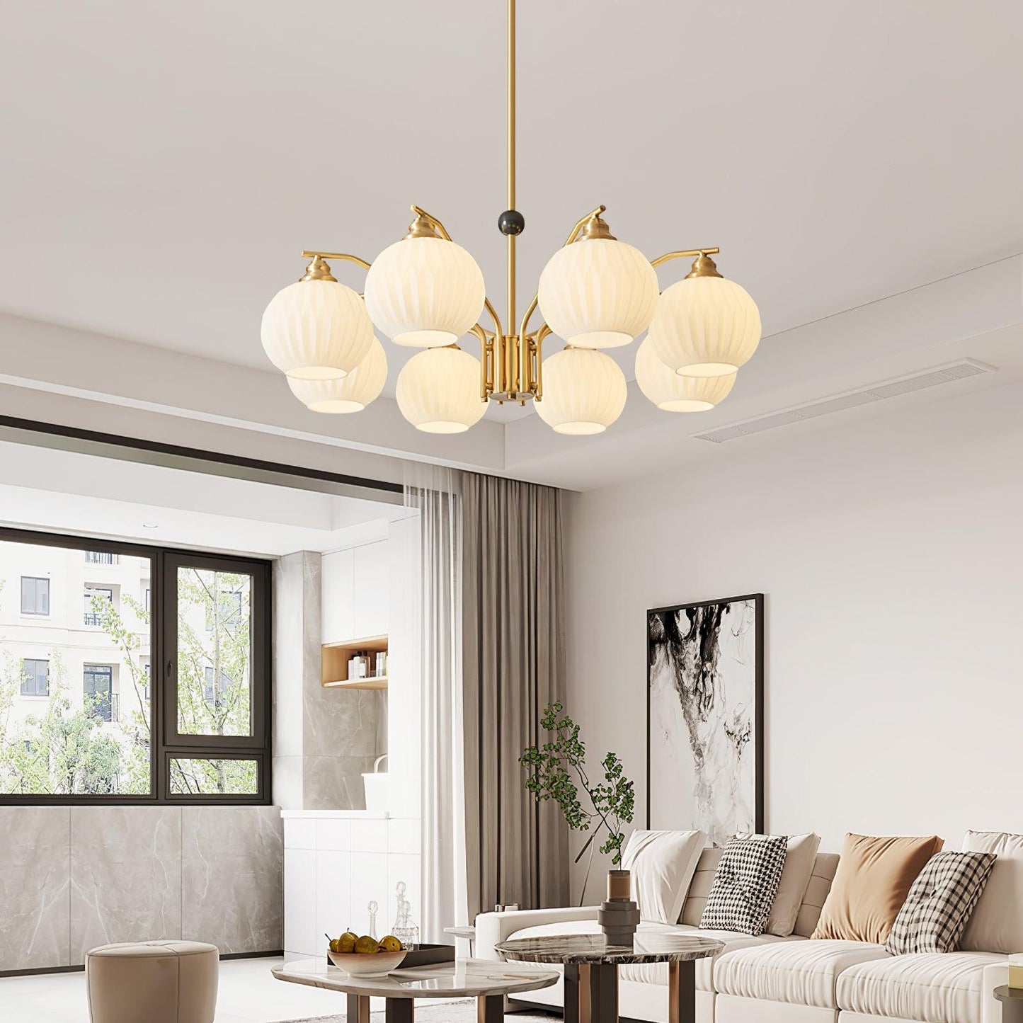 Ribbed Glass Gold Chandelier