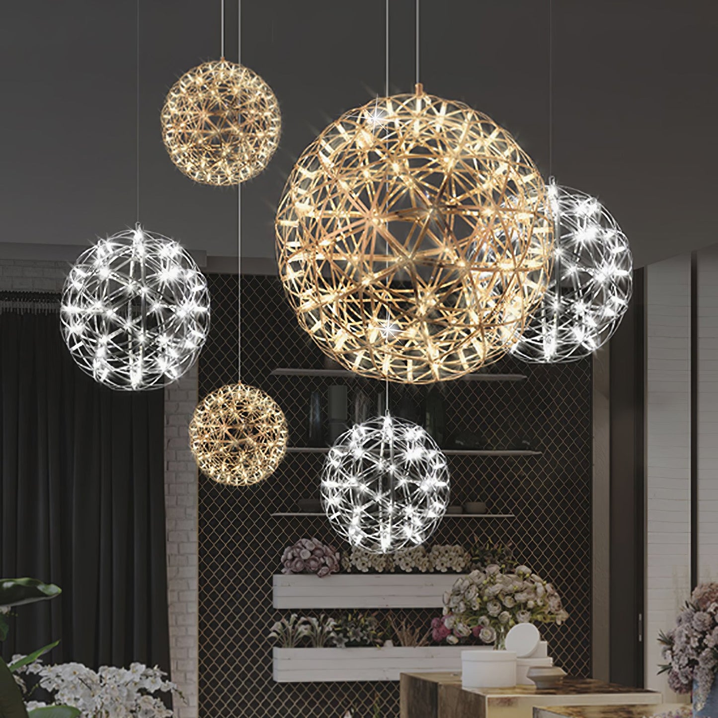 Gold Spark Ball Pendant Light