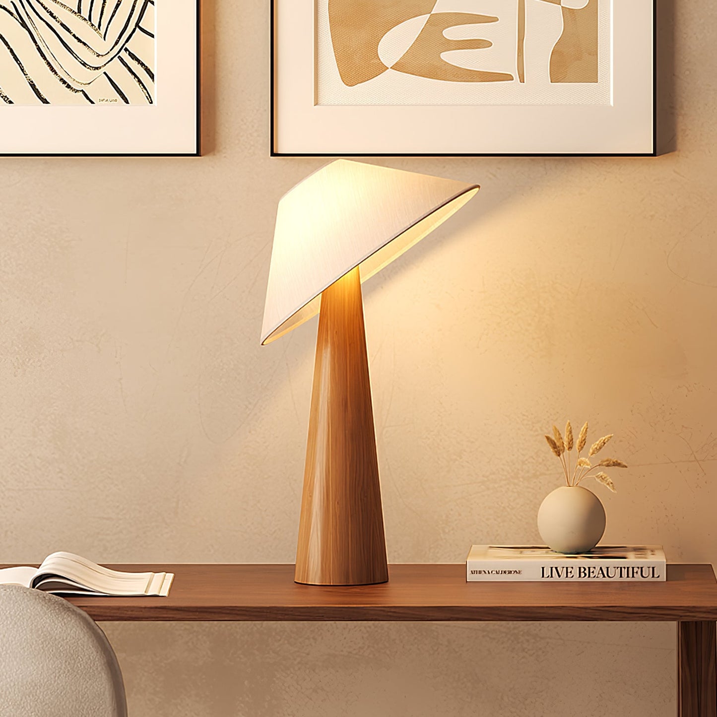 Tilt Hat Wooden Table Lamp