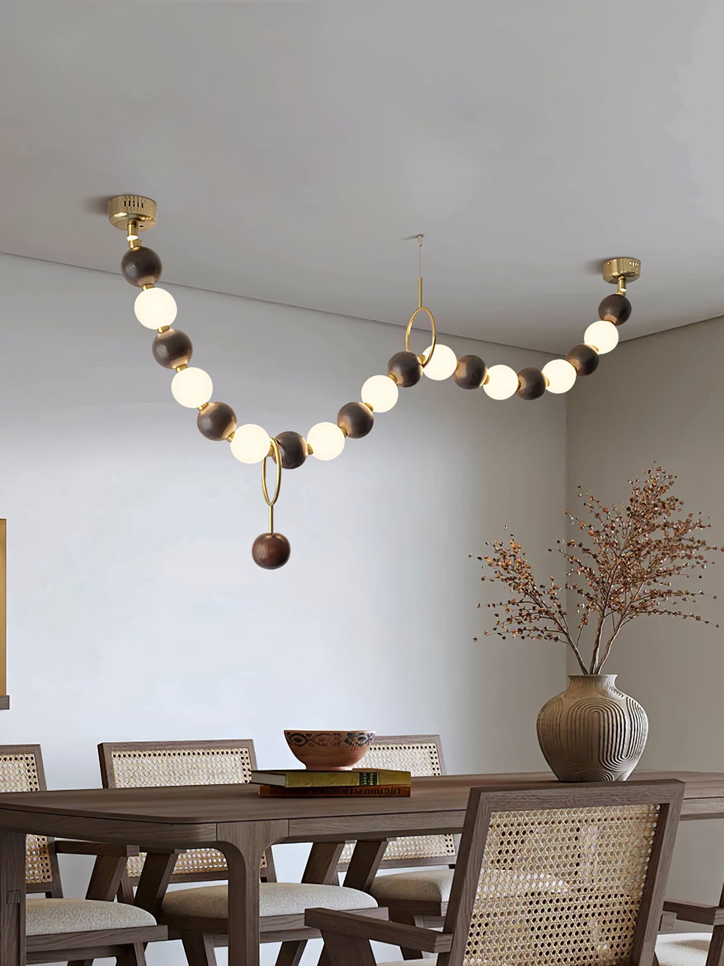 Walnut Bead Necklace Chandelier