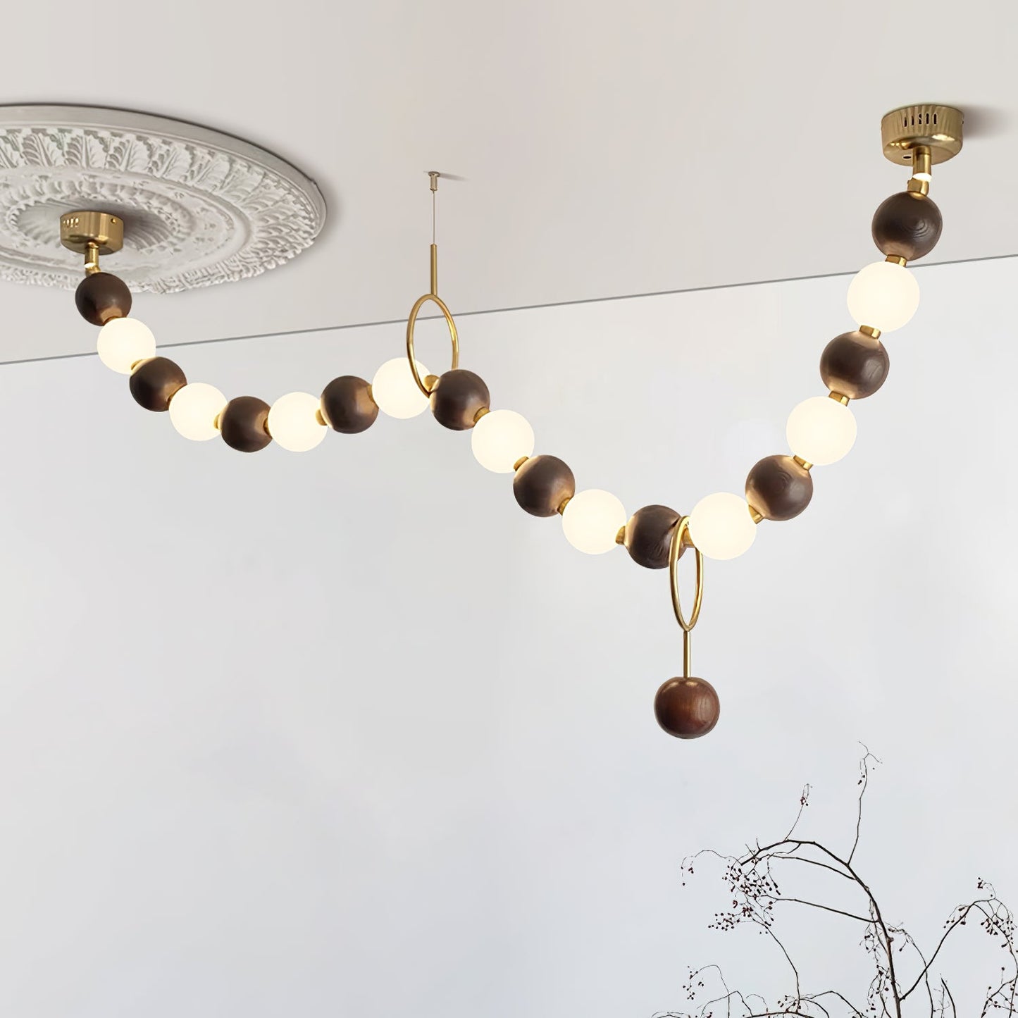 Walnut Bead Necklace Chandelier