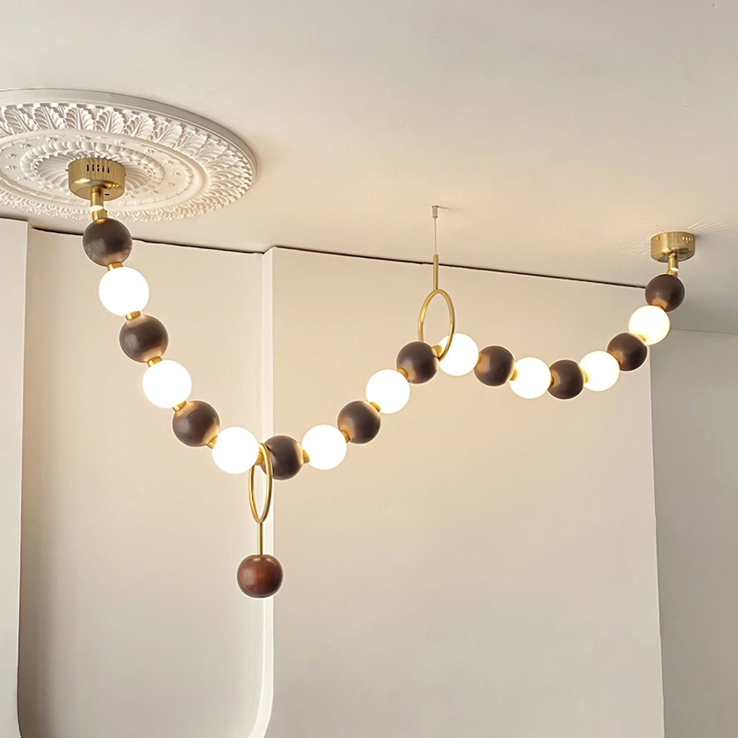 Walnut Bead Necklace Chandelier