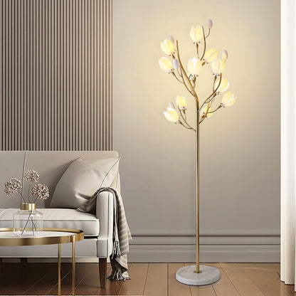 White Porcelain Magnolia Floor Lamp
