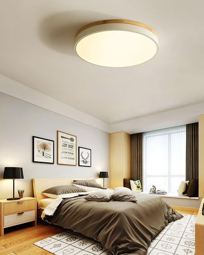 White Round Wooden Ceiling Lamp