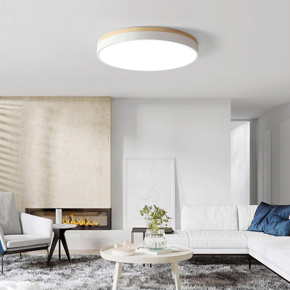 White Round Wooden Ceiling Lamp