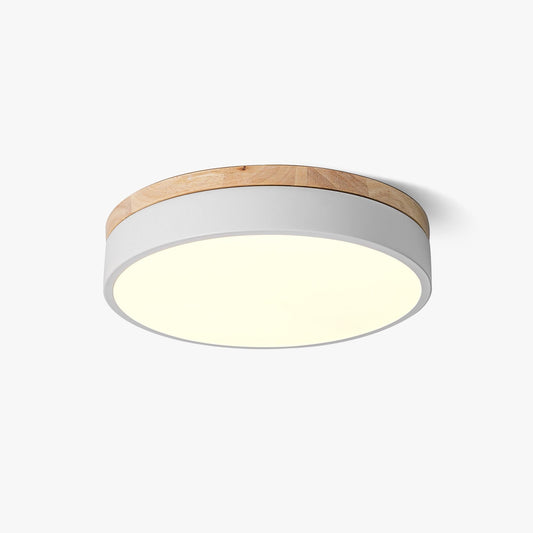 Weiße, runde Deckenlampe aus Holz 