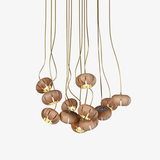 Wood Pumpkin Cluster Chandelier