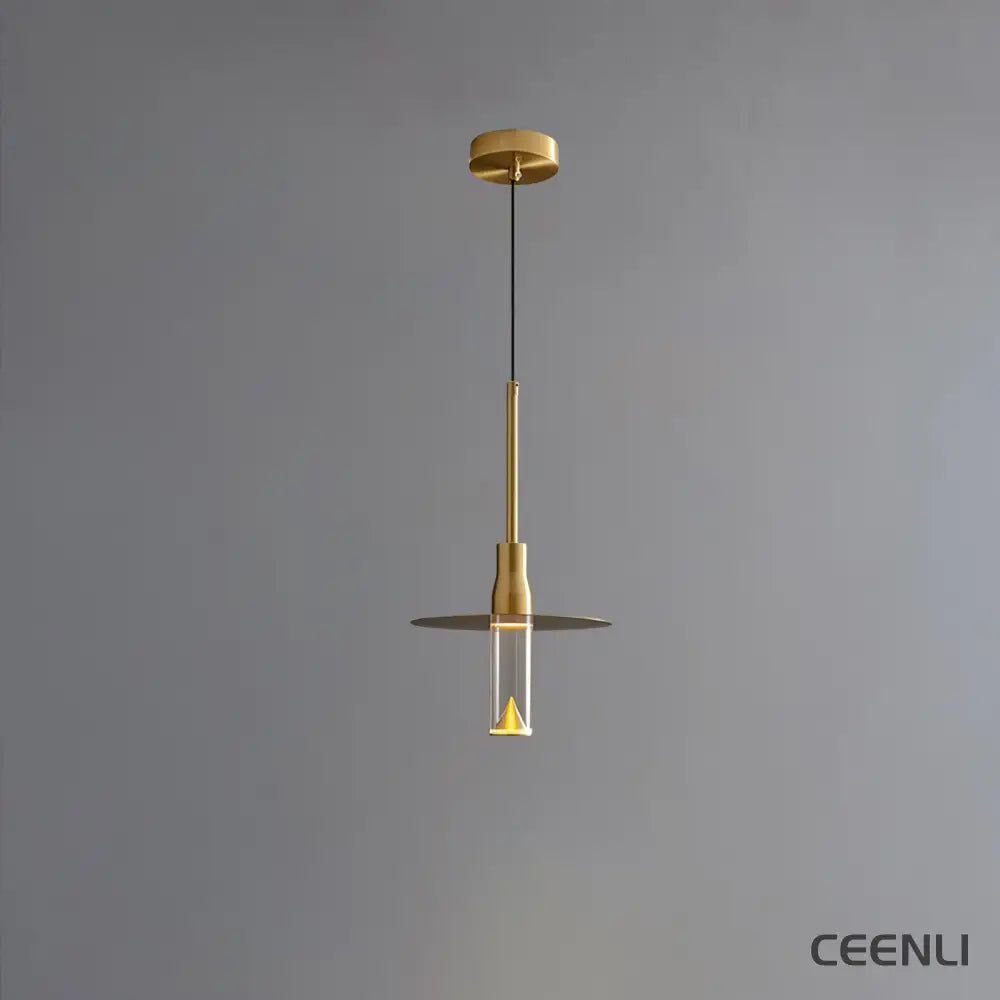 Acrylic Hat Plate Pendant Light Model A ∅ 1.6″ x H 13.8″ / Dia 4cm x H 35cm / Brass / Three-Color Changing Light