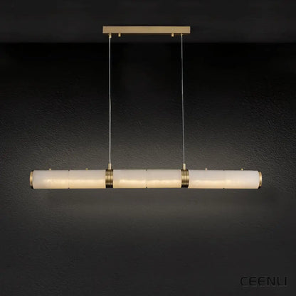 Alabaster Beam Pendant Light ∅ 39.4″ x H 59.1″ / Dia 100cm x H 150cm / Brass & White / Three-Color Changing Light