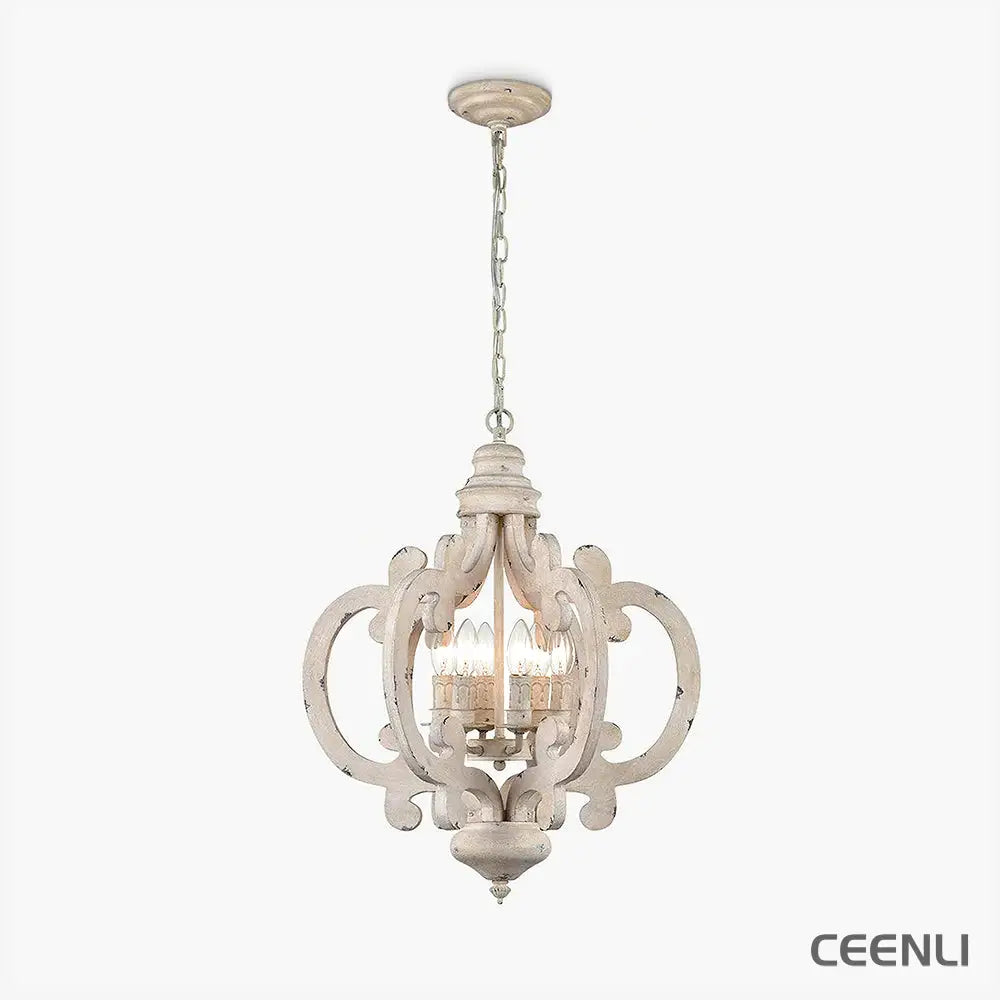 Antique White Style Chandelier Φ 19.7″ x H 24.8″ / Dia 50cm x H 63cm / Antique White Chandelier