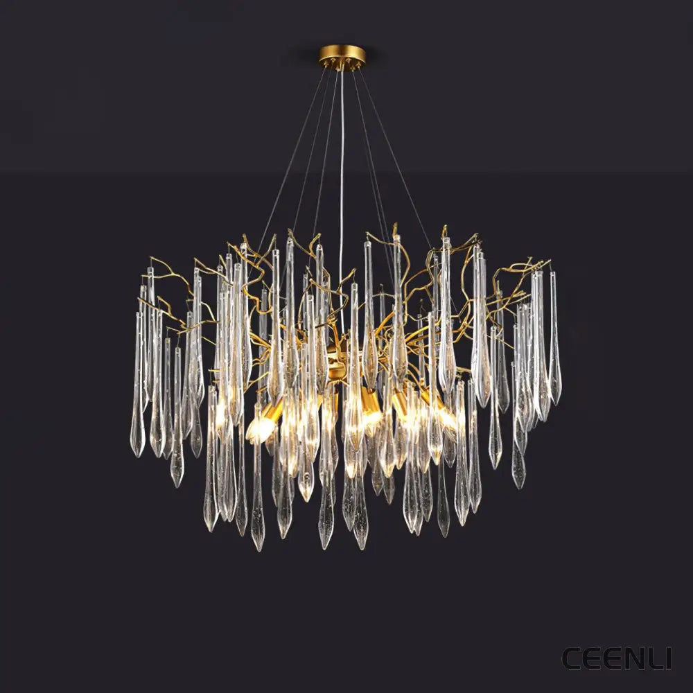 Aqua Funnel Chandelier 10 heads Φ 31.5″ x H 19.7″ / Dia 80cm x H 50cm / Gold + Clear Chandelier