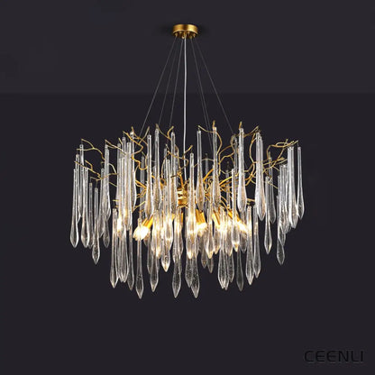 Aqua Funnel Chandelier 10 heads Φ 31.5″ x H 19.7″ / Dia 80cm x H 50cm / Gold + Clear Chandelier