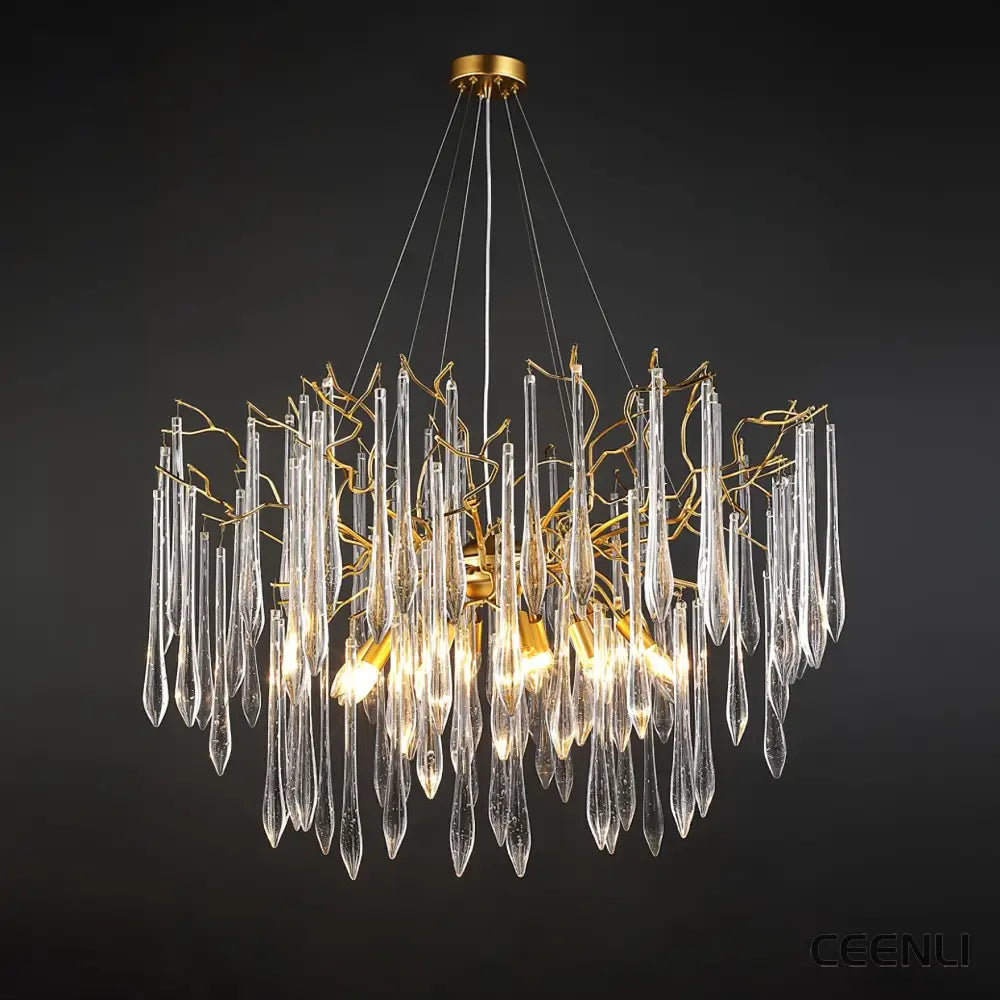 Aqua Funnel Chandelier 12 heads Φ 39.4″ x H 21.7″ / Dia 100cm x H 55cm / Gold + Clear Chandelier