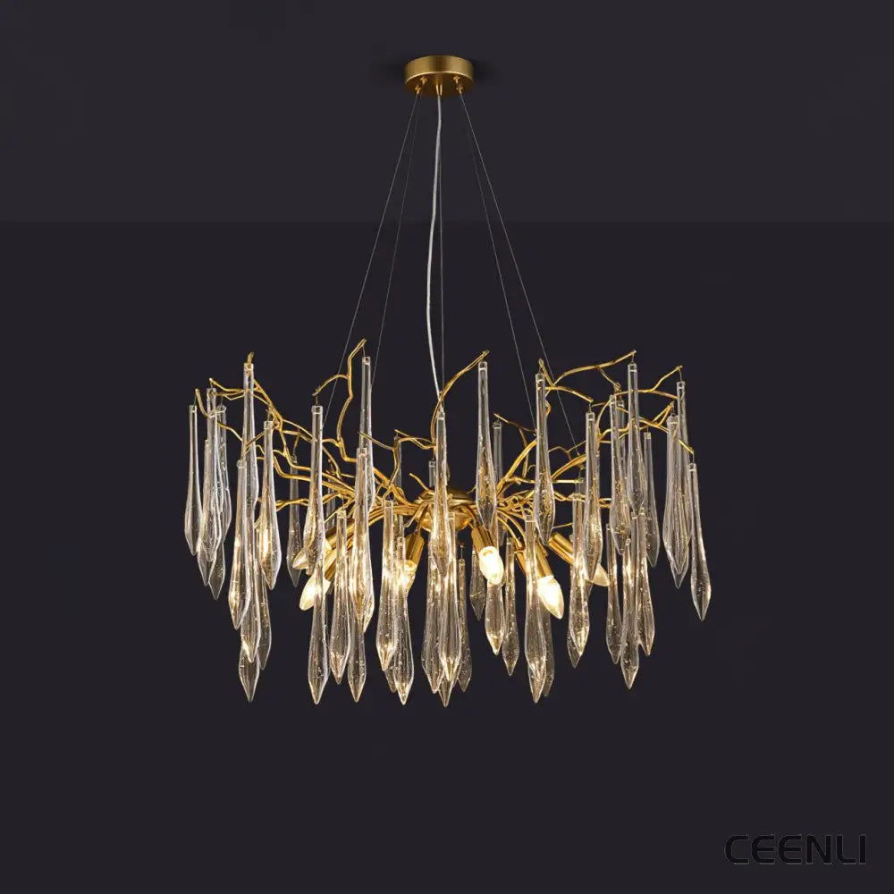 Aqua Funnel Chandelier 8 heads Φ 23.6″ x H 17.7″ / Dia 60cm x H 45cm / Gold + Clear Chandelier