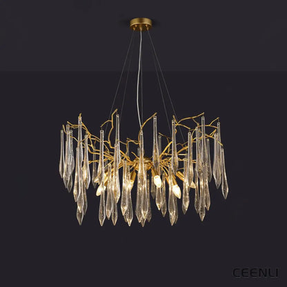 Aqua Funnel Chandelier 8 heads Φ 23.6″ x H 17.7″ / Dia 60cm x H 45cm / Gold + Clear Chandelier