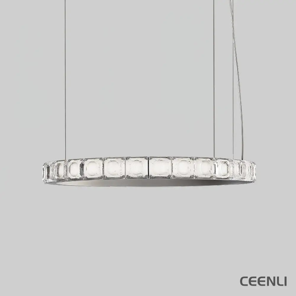 Aura Ring Chandelier ∅ 15.7″ x H 59″ / Dia 40cm x H 150cm / Silver / Warm Light Chandelier