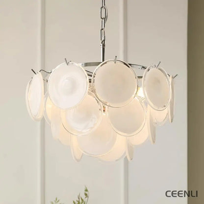 Bettina Murano Chandelier ∅ 19.6″ x H 15.7″ / Dia 50cm x H 40cm / Chrome & White glass Chandelier