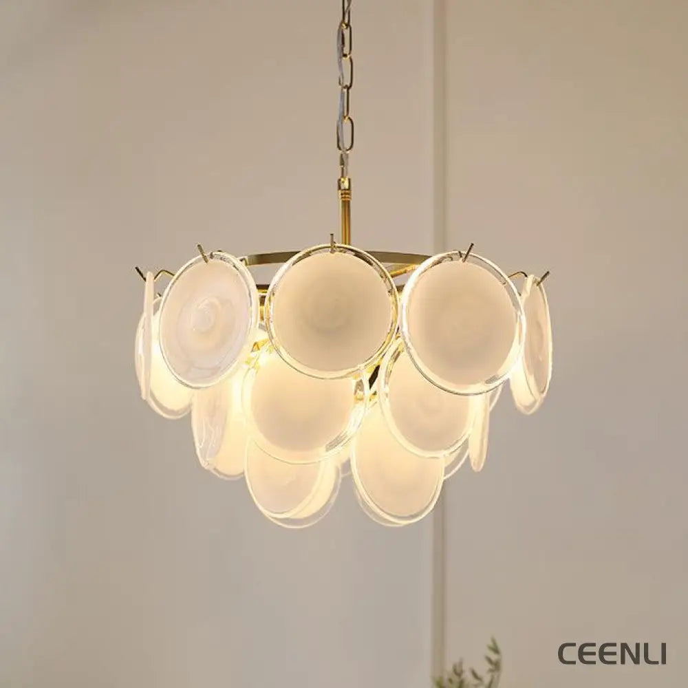 Bettina Murano Chandelier ∅ 19.6″ x H 15.7″ / Dia 50cm x H 40cm / Gold & White glass Chandelier