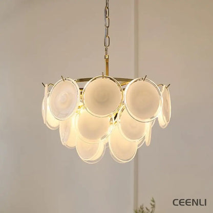 Bettina Murano Chandelier ∅ 19.6″ x H 15.7″ / Dia 50cm x H 40cm / Gold & White glass Chandelier
