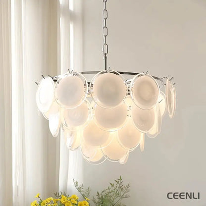 Bettina Murano Chandelier ∅ 24.4″ x H 19.6″ / Dia 62cm x H 50cm / Chrome & White glass Chandelier