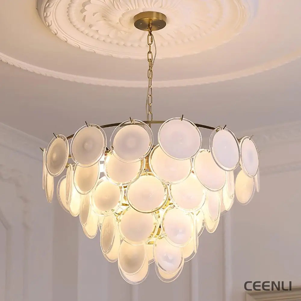 Bettina Murano Chandelier ∅ 31.4″ x H 19.6″ / Dia 80cm x H 50cm / Gold & White glass Chandelier