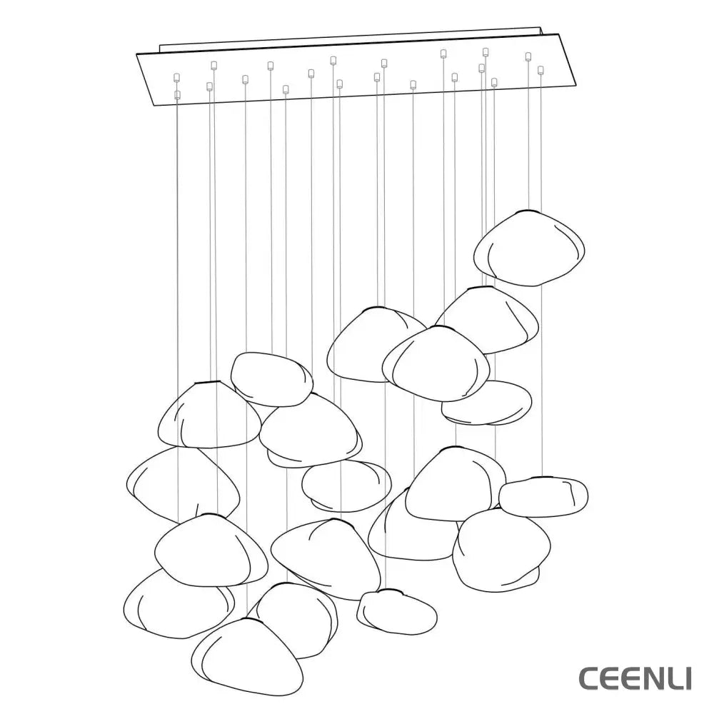 Blown Glass Random Pendant Light 20heads Dia 30cm Rectangle canopy / Smoke grey Pendant light