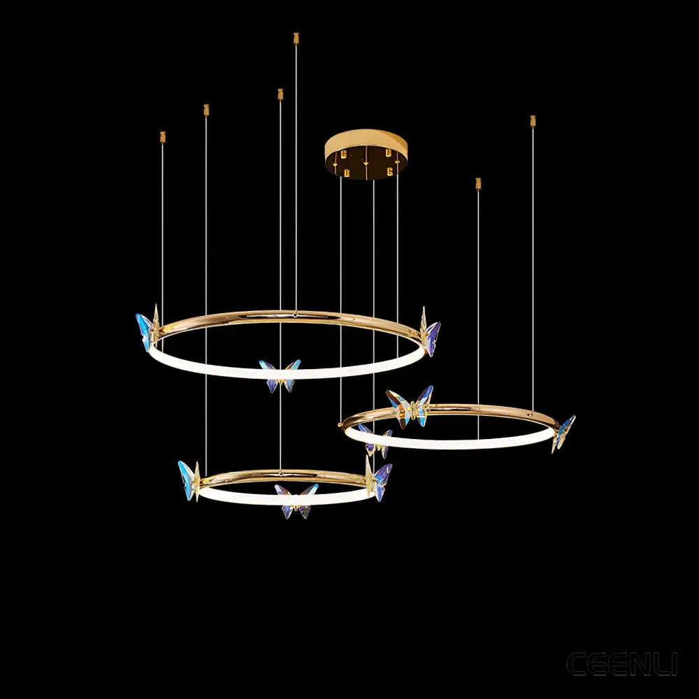 Blue Butterfly Chandelier ∅ 15.7″ + 23.6″+ 31.4″ / Dia 40cm + 60cm + 80cm / Gold / Warm White Chandelier
