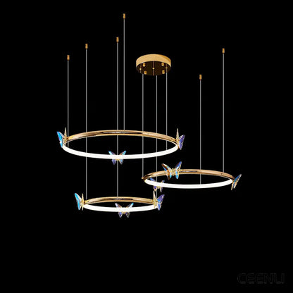 Blue Butterfly Chandelier ∅ 15.7″ + 23.6″+ 31.4″ / Dia 40cm + 60cm + 80cm / Gold / Warm White Chandelier