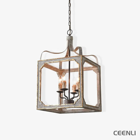 Boho Rustic Cube Chandelier Φ 14.2″ x H 18.5″ / Dia 36cm x H 47cm / Washed grey Chandelier