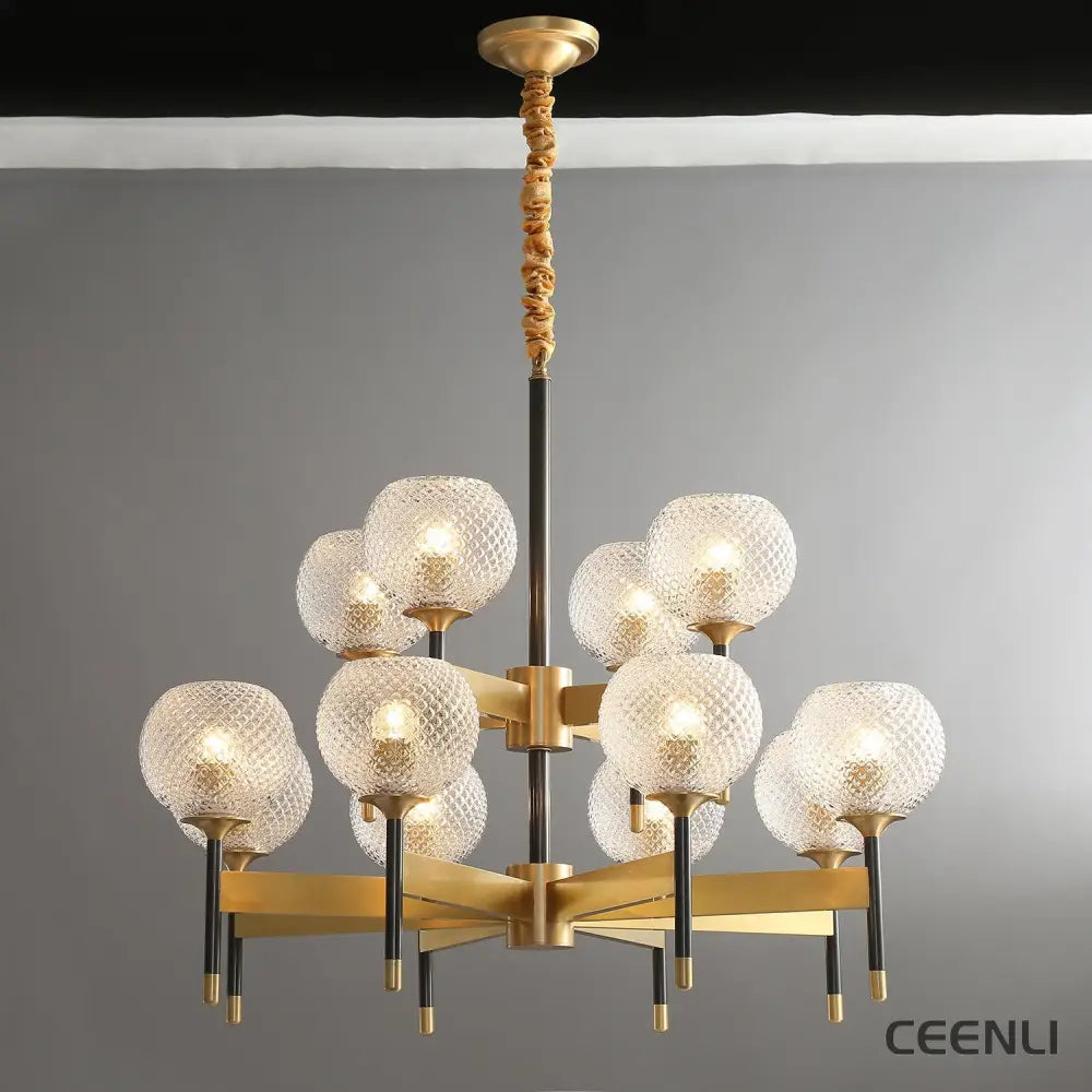 Breton Chandelier 12 heads ∅ 34.3″ x H 28.3″ / Dia 87cm x H 72cm / Brass Chandelier