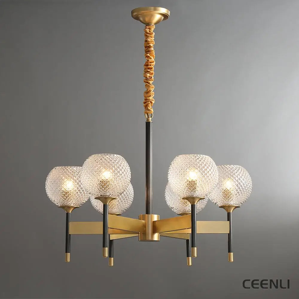Breton Chandelier 6 heads ∅ 27.2″ x H 20.1″ / Dia 69cm x H 51cm / Brass Chandelier