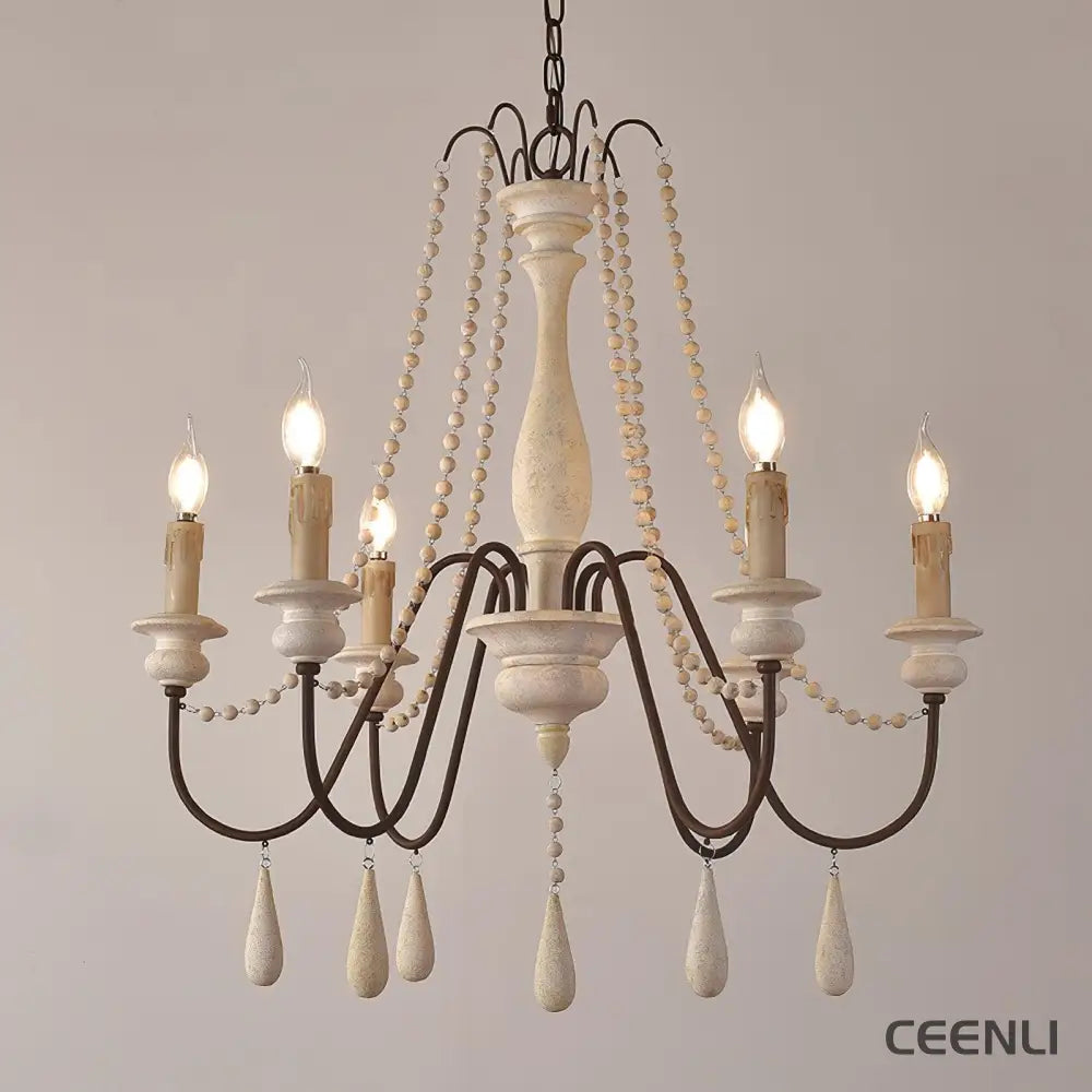 Candle Style Beaded Chandelier 6heads Φ 29.5″ x H 30.7″ / Dia 75cm x H 78cm / Imitation white Chandelier