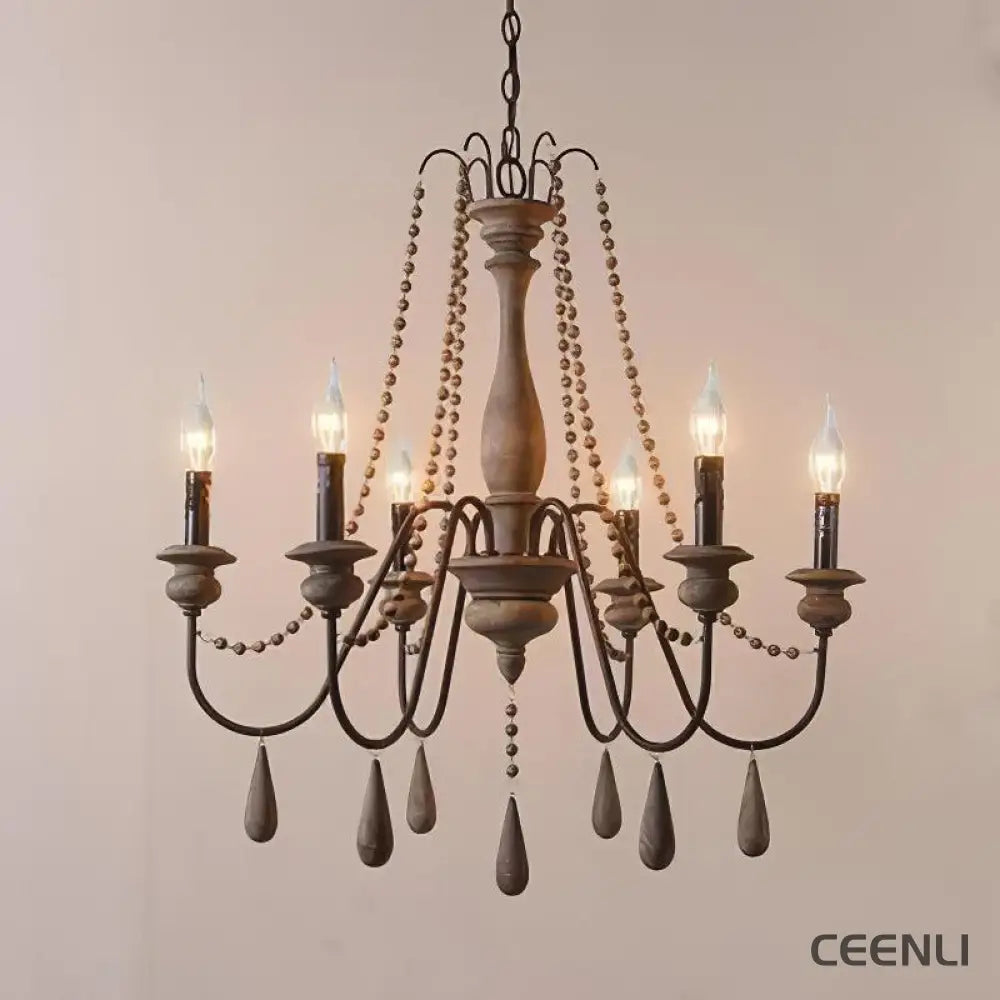 Candle Style Beaded Chandelier 6heads Φ 29.5″ x H 30.7″ / Dia 75cm x H 78cm / Vintage color Chandelier
