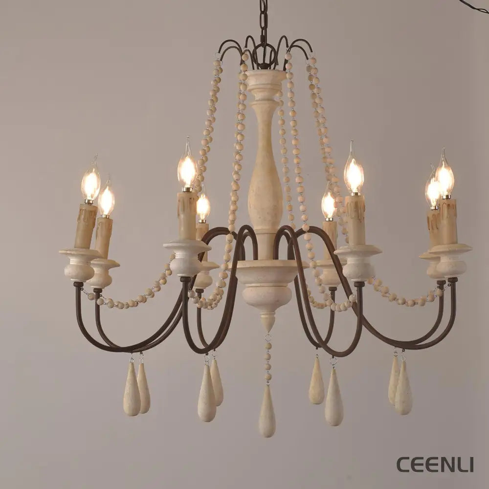Candle Style Beaded Chandelier 8heads Φ 32.7″ x H 31.1″ / Dia 83cm x H 79cm / Imitation white Chandelier